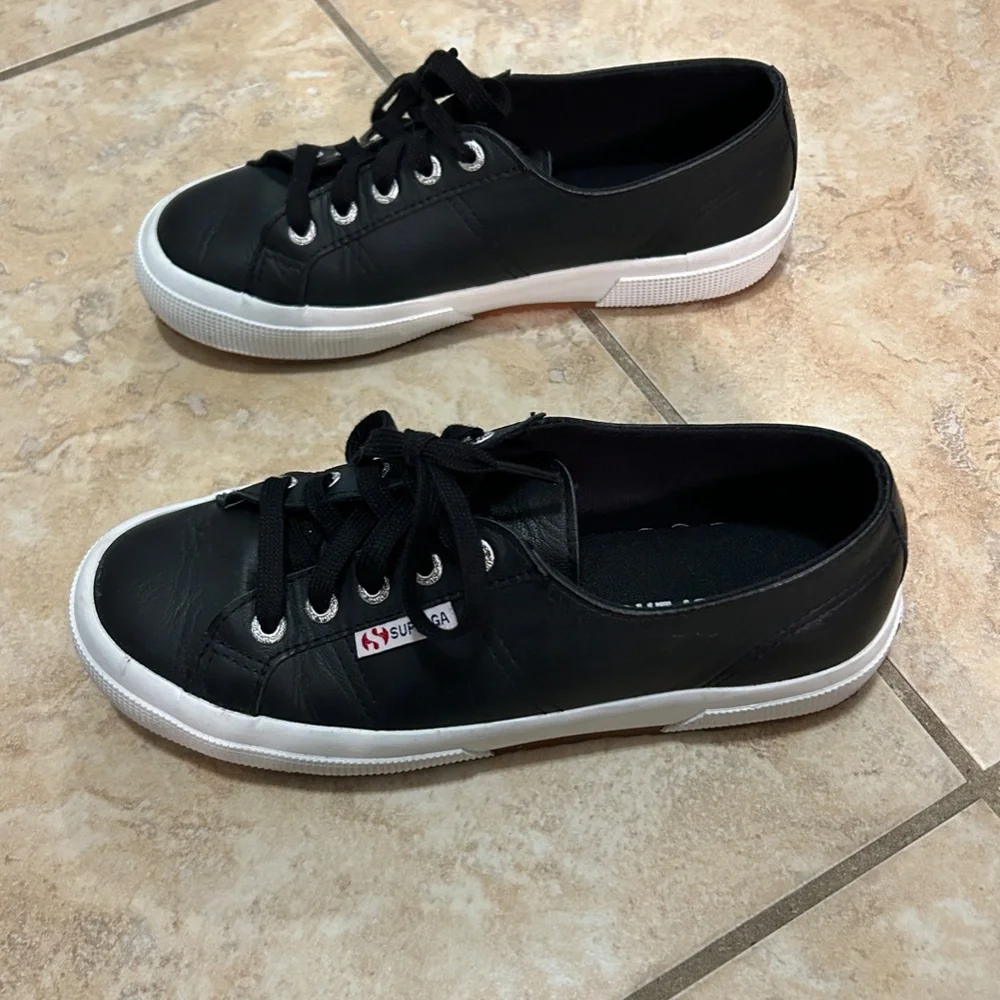 Superga 2750 COTU Classic Sneaker Black Leather Size 37/6.5